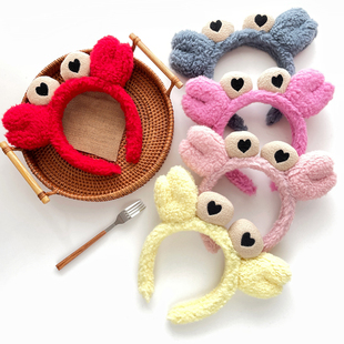 网红同款可爱毛绒螃蟹发箍羊羔毛红色彩色甜美头箍成人发卡小孩女