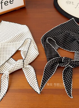 黑色白色点点网纱头巾发巾波点简约少女头饰法式甜美发饰可做屁帘