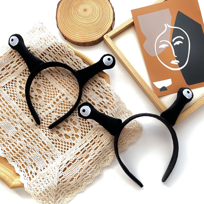 蜗牛可爱发箍韩国超萌头饰眼睛搞怪发卡黑色毛绒卡通头箍发窟卖萌