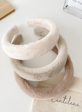 秋冬气质仿兔毛发箍宽边宽版压发发卡毛绒头箍甜美成人头饰女百搭