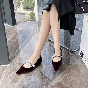 玛丽珍鞋Aee/爱意女鞋尖头时尚水钻气质单鞋舒适低跟鞋