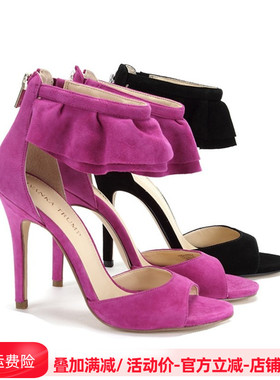 Ivanka Trump女鞋羊皮绒面夏季荷叶边鱼嘴高跟鞋女凉鞋6217303004