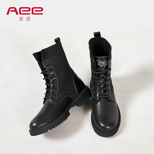 Aee/爱意女靴马丁靴短靴牛皮