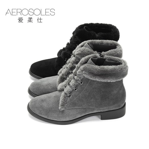 Aerosoles爱柔仕牛皮拉链马丁靴