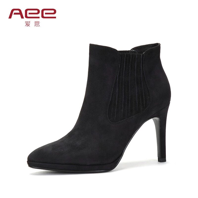 Aee/爱意靴子细跟高跟时装女靴1617505002羊皮短靴秋冬捡漏38码