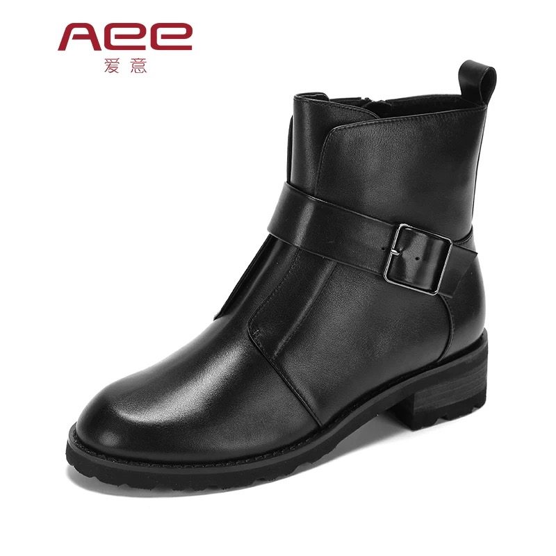 Aee/爱意低跟圆头骑士靴1616405049侧拉链马丁靴牛皮 捡漏35码,女鞋,骑士靴,淘宝优惠券,粉丝福利购,淘宝优惠卷