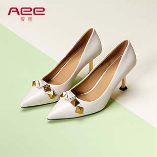 高跟鞋 Aee 羊皮通勤OL尖头细跟时尚 单鞋 女4121101030 爱意新款