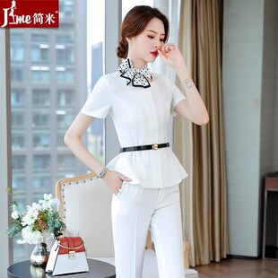 职业套装女夏气质女神范白色短袖OL西服套裙时尚美容院前台工作服