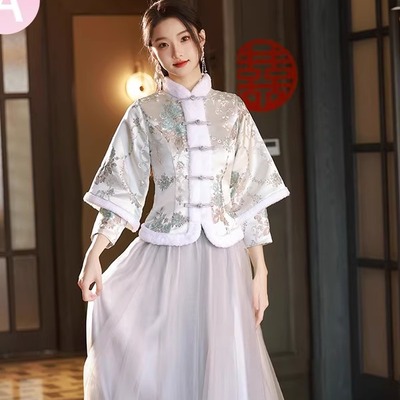 中式加绒保暖伴娘旗袍礼服裙