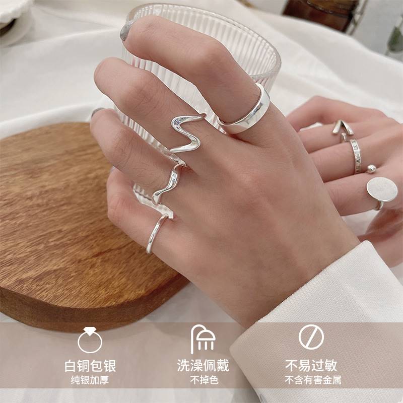 素圈925银戒指不掉色小众设计感ins风饰品简约高级纯银戒指女