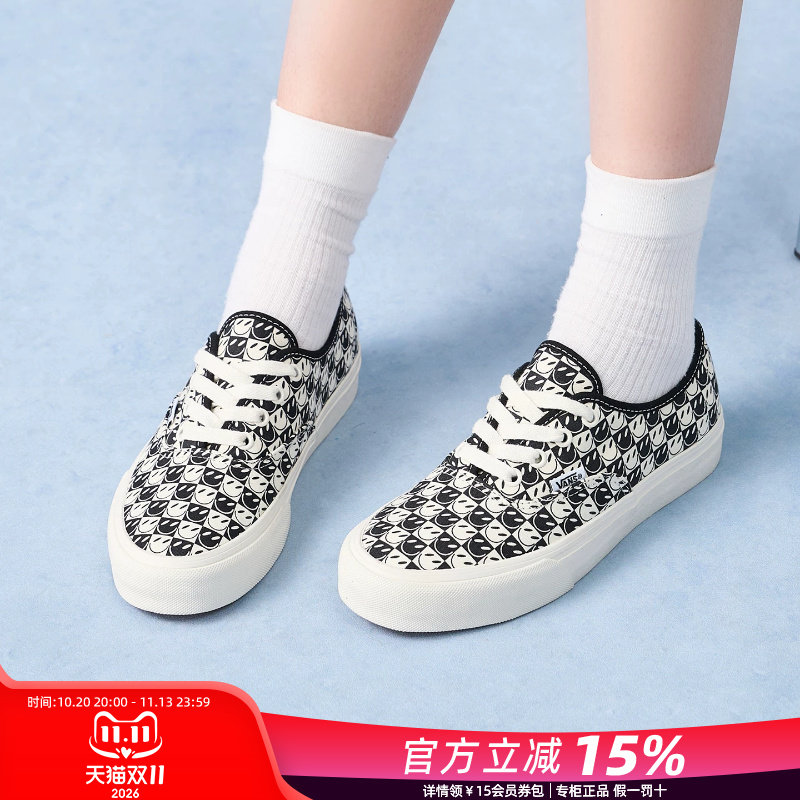 VANS范斯官方正品女鞋男鞋秋季新款黑白笑脸棋盘格低帮帆布鞋板鞋
