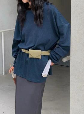 正品秋季现货韩国东大门addicted宽松百搭条纹打底长袖T恤