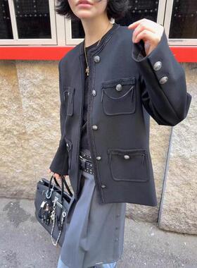 正品现货秋季韩国东大门HELDER口袋小香风链链圆领盘扣西装外套