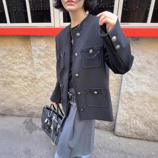 正品现货秋季韩国东大门HELDER口袋小香风链链圆领盘扣西装外套