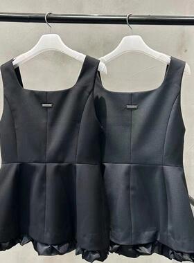 正品现货秋季韩国东大门HELDER无袖U型领口西装蕾丝边吊带背心