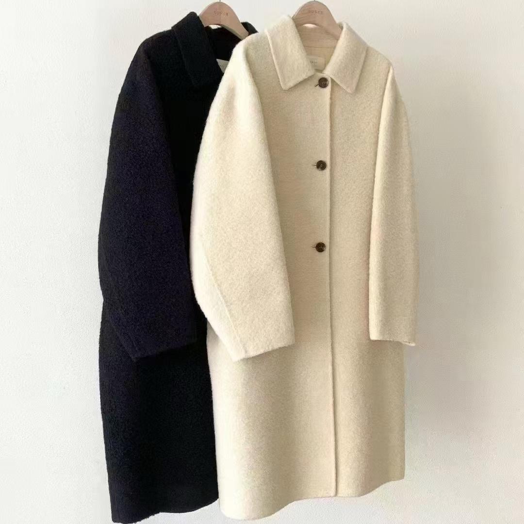 正品现货冬季韩国东大门ounce小翻领苏力羊驼绒羊毛大衣外套