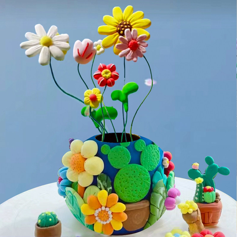 超轻粘土木质花瓶儿童创意手工diy制作材料包幼儿园母亲节礼物