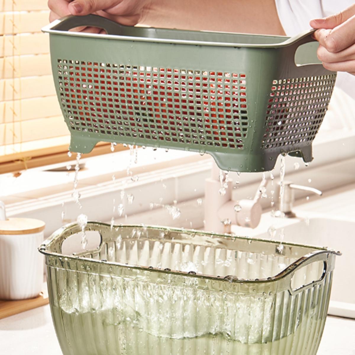 宏隆塑料北欧双层沥水蔬菜篮