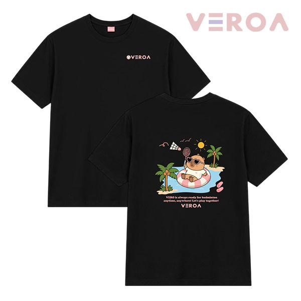 韩国2026秋冬VEROA新品羽毛球服短袖男女同款运动装速干T恤黑白13