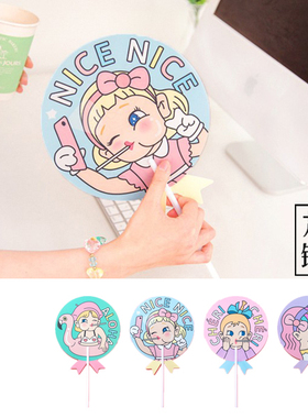 Bentoy棒棒糖造型可爱小扇子夏日清凉软萌少女PVC中长柄卡通圆扇