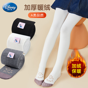 迪士尼加绒连裤袜女童白色舞蹈袜冬打底裤袜子儿童加厚裤袜打底袜
