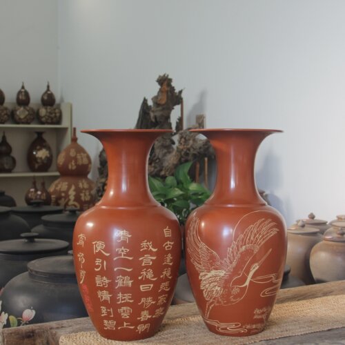 云南建水紫陶花瓶 大号 全手工紫陶玄关博古架花插 茶桌中式摆件