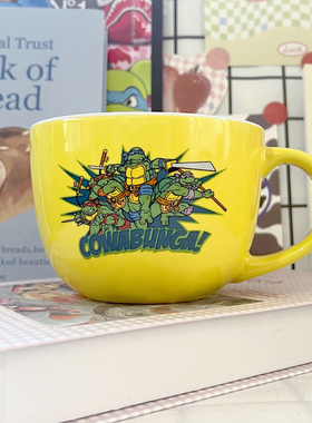 美国进口忍者神龟turtle陶瓷杯马克杯水杯咖啡杯黄色醒目泡面汤碗