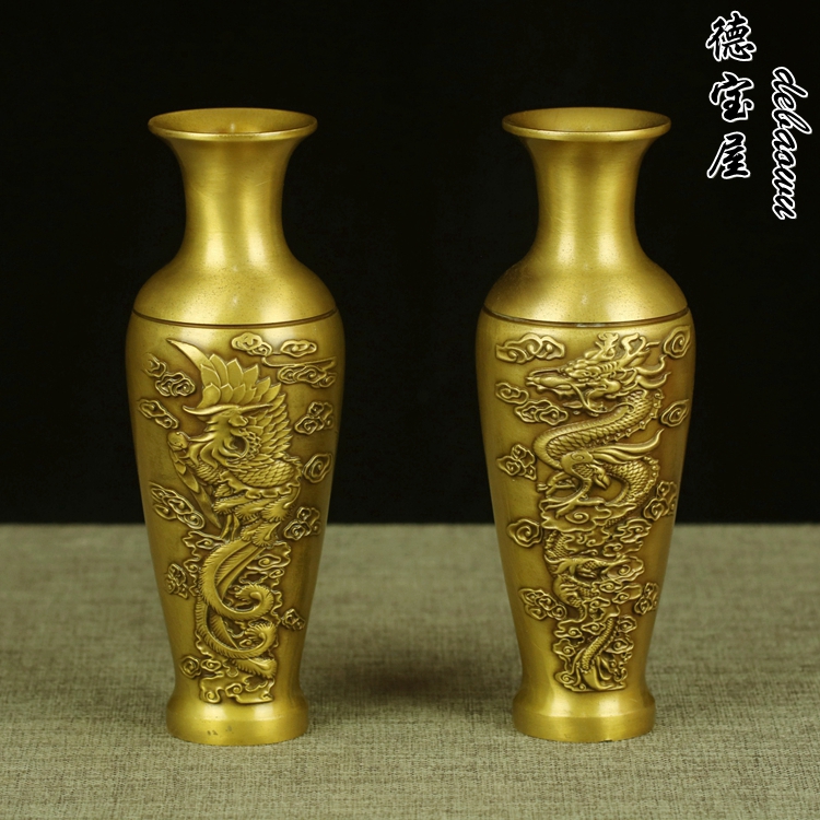 纯铜龙凤呈祥花瓶摆件家用室内