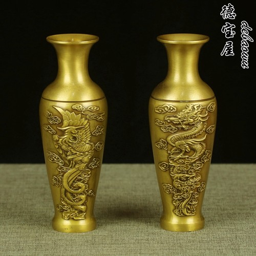 纯铜龙凤呈祥花瓶摆件家用室内