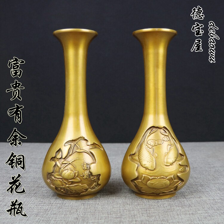 纯铜客厅摆件欧式风插花器装饰品