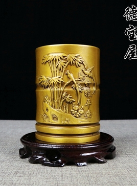 黄铜竹报平安复古怀旧竹子铜笔筒
