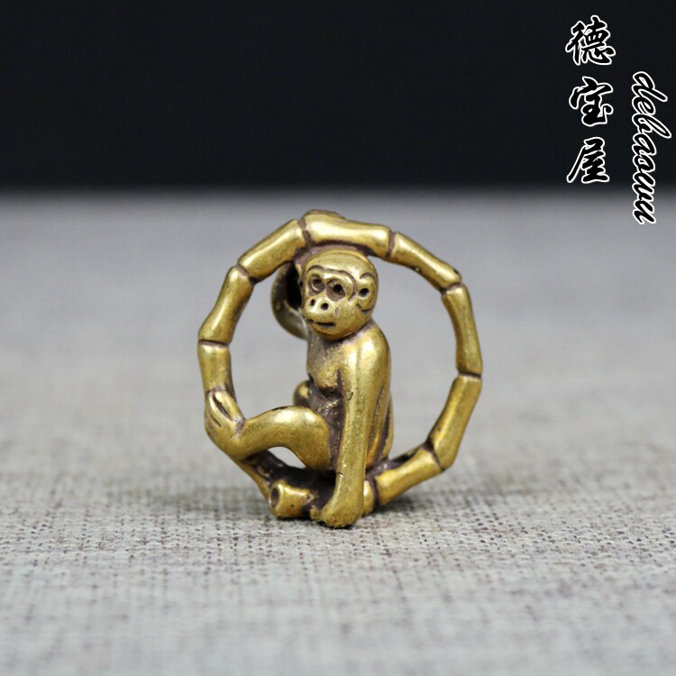 实心钥匙扣竹节环吊挂饰铜猴摆件