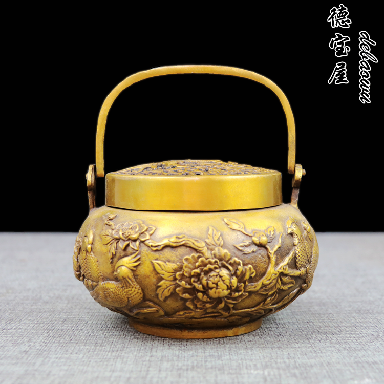 黄铜花开富贵手炉 暖手炉 纯铜仿古取暖炉取暖小号香碳手炉碳火炉