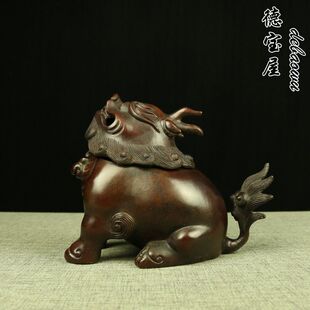 复古纯铜独角兽熏炉仿古望天吼熏香炉朝天吼香薰炉创意摆件禅意