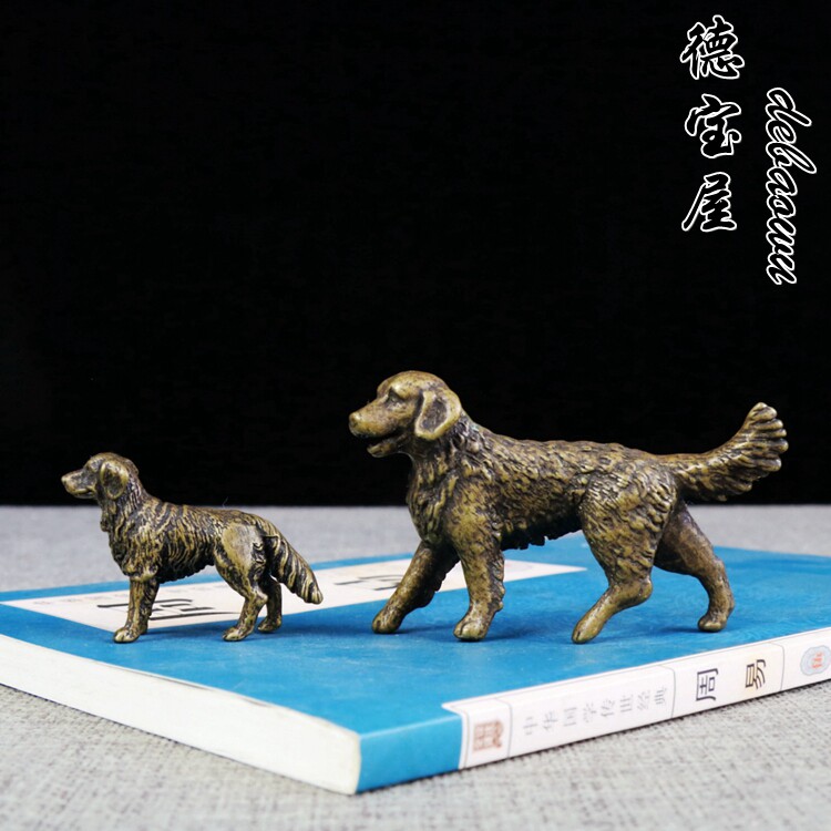 铜狗摆件纯铜实心小金毛站立狼狗图片
