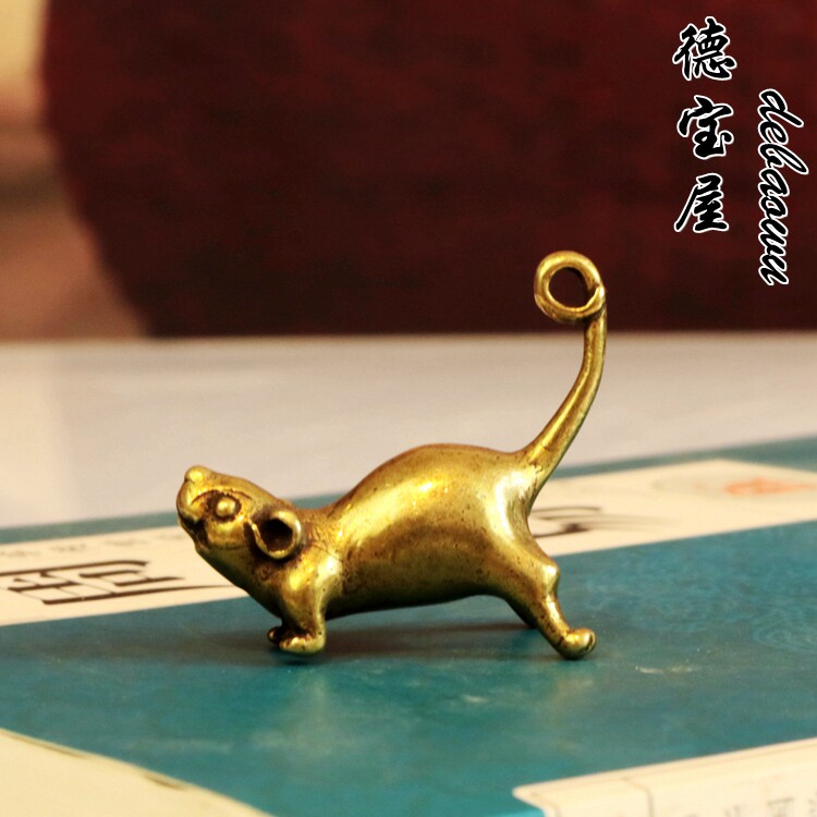 古玩纯铜实心长尾巴小老鼠钥匙扣挂件鼠年本命年小生肖老鼠钥匙扣
