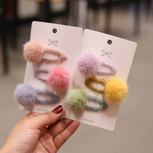 儿童发饰秋冬款可爱毛球发夹bb夹小女孩宝宝发卡夹头发刘海边夹