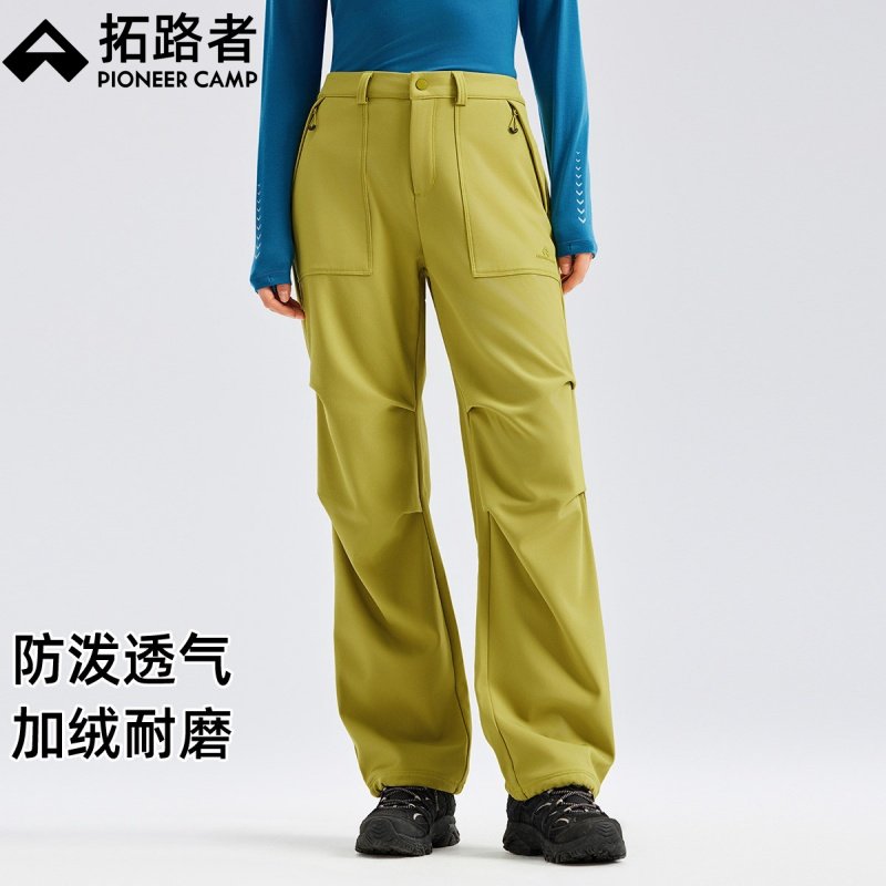 拓路者防泼伞兵裤加绒软壳裤女款2025年秋冬新款加厚褶皱宽松长裤