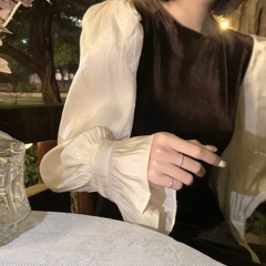 Real shot real price long slim Velvet Dress Chiffon Long sleeve splicing skirt A-line skirt