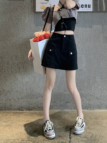 Real shot of hot girl workwear design A-line short skirt high waist versatile slimming skirt for women summer