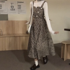 Real price corduroy printing suspender show thin dress A-line skirt long skirt