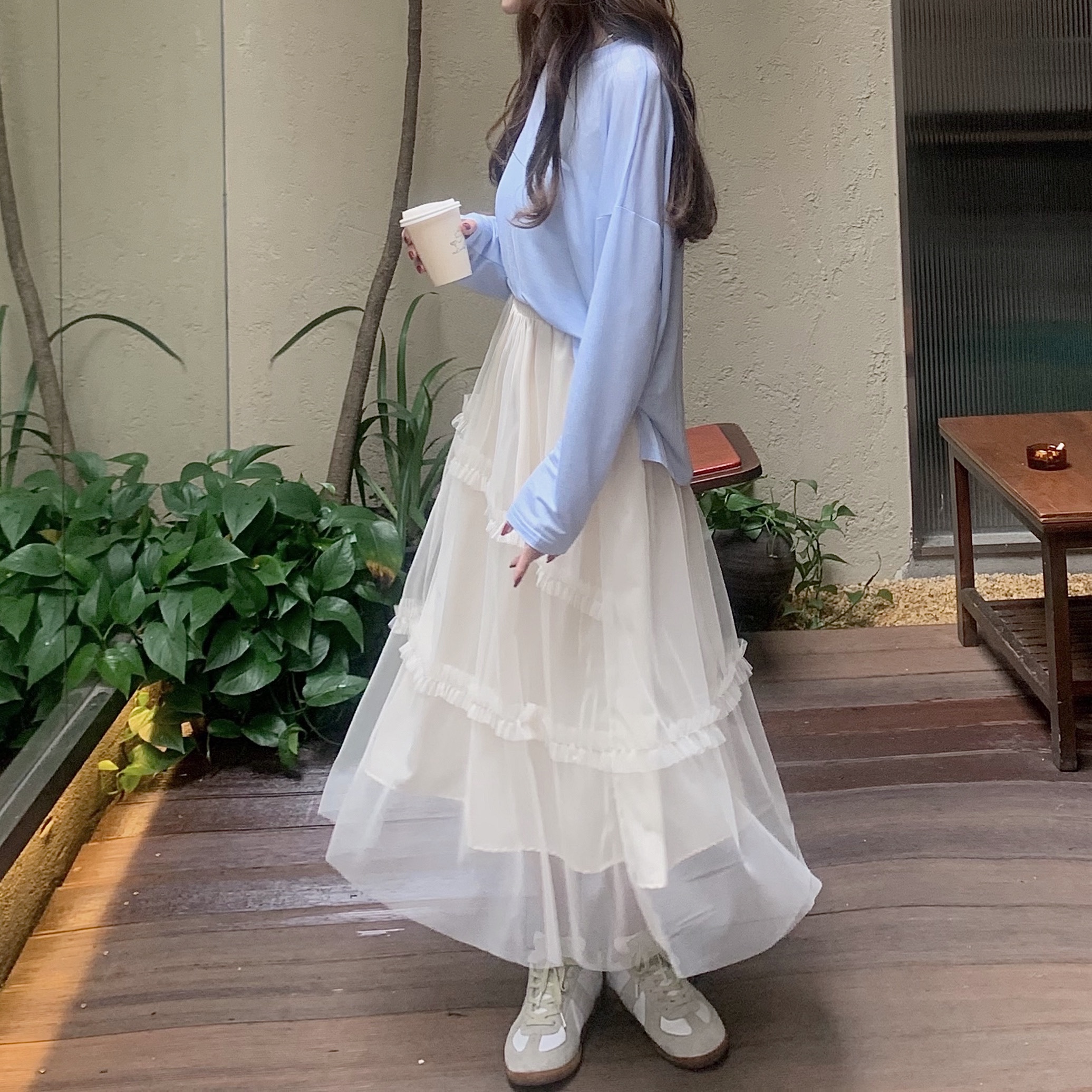 Real price apricot mesh super fairy skirt