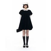 Romance Nanci A字大摆丝绒花苞连衣裙秋冬宽松doll感娃娃裙