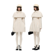 Romance Nanci千金感可拆卸斗篷收腰花苞毛呢大衣娃娃领呢子外套