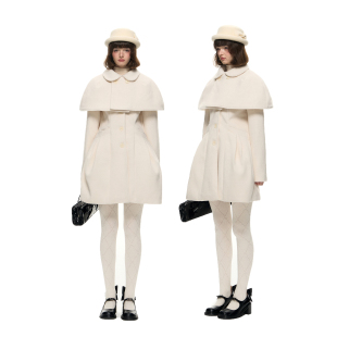 Romance Nanci千金感可拆卸斗篷收腰花苞毛呢大衣娃娃领呢子外套