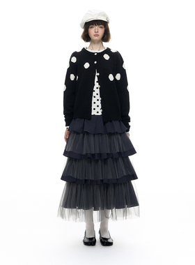 Romance Nanci 黑色大波点粗针毛衣外套小众设计感宽松针织开衫