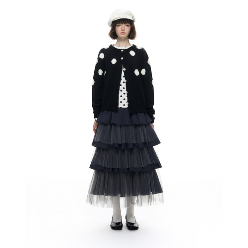 Romance Nanci 黑色大波点粗针毛衣外套小众设计感宽松针织开衫