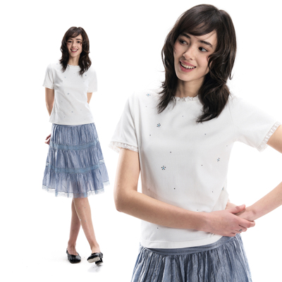 Romance nanci 3.4新 烫钻蕾丝花边短袖