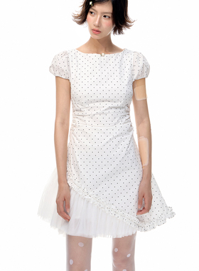 Romance Nanci 泡泡袖A字收腰显瘦甜美波点连衣裙公主纱裙