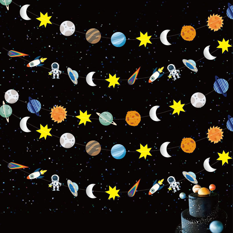 幼儿园教室太空主题宇航员外星人生日派对场景布置彩旗开学季装饰